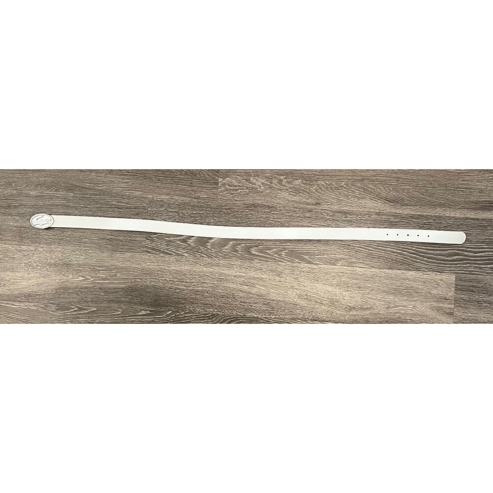 Lacoste White Genuine Leather Belt L 38.5” Silver Crocodile Logo Buckle Y2K - Picture 7 of 7
